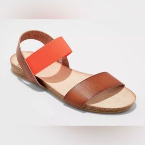 Mossimo Minimalist faux-leather sandals, Coral, Boho, Hippie Size 7